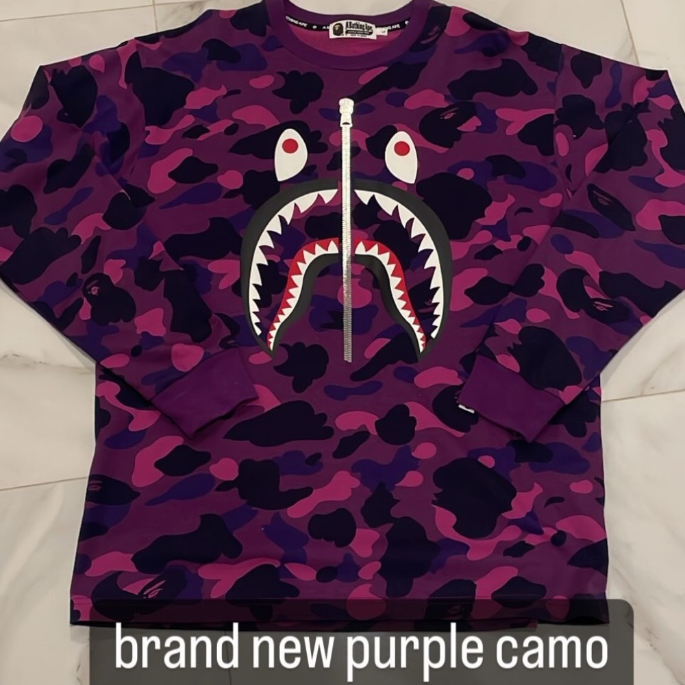 A Bathing Ape Shark Purple WGM Long Sleeve shirt size Large